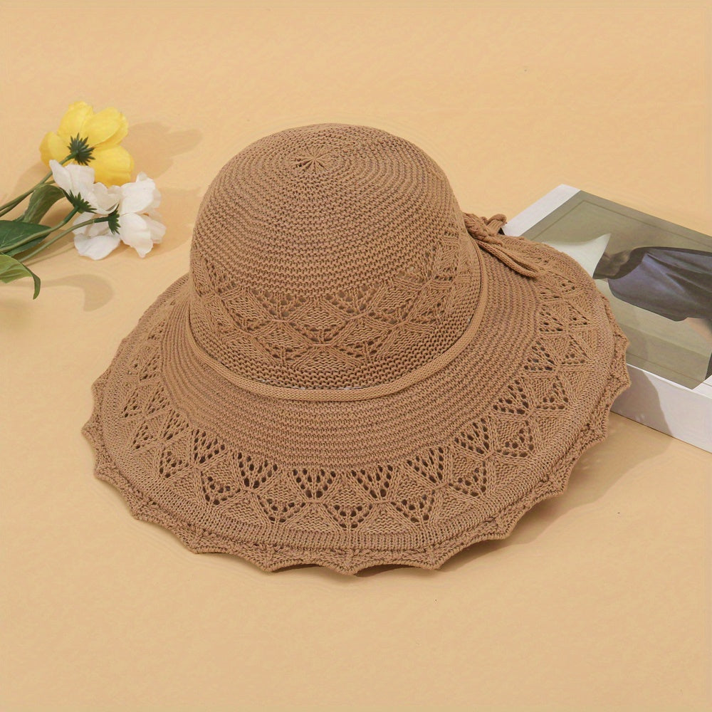 Hollow Out Crochet Bucket Hat Wide Brim Thin Breathable Basin Hat