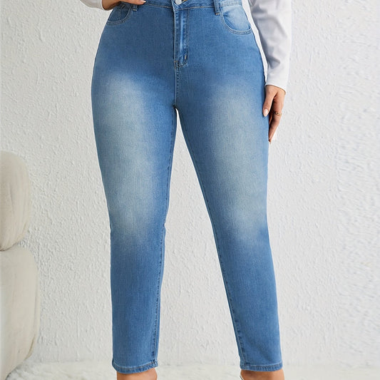  Solid Button Up Slim Fit Elastic Comfort Jeans