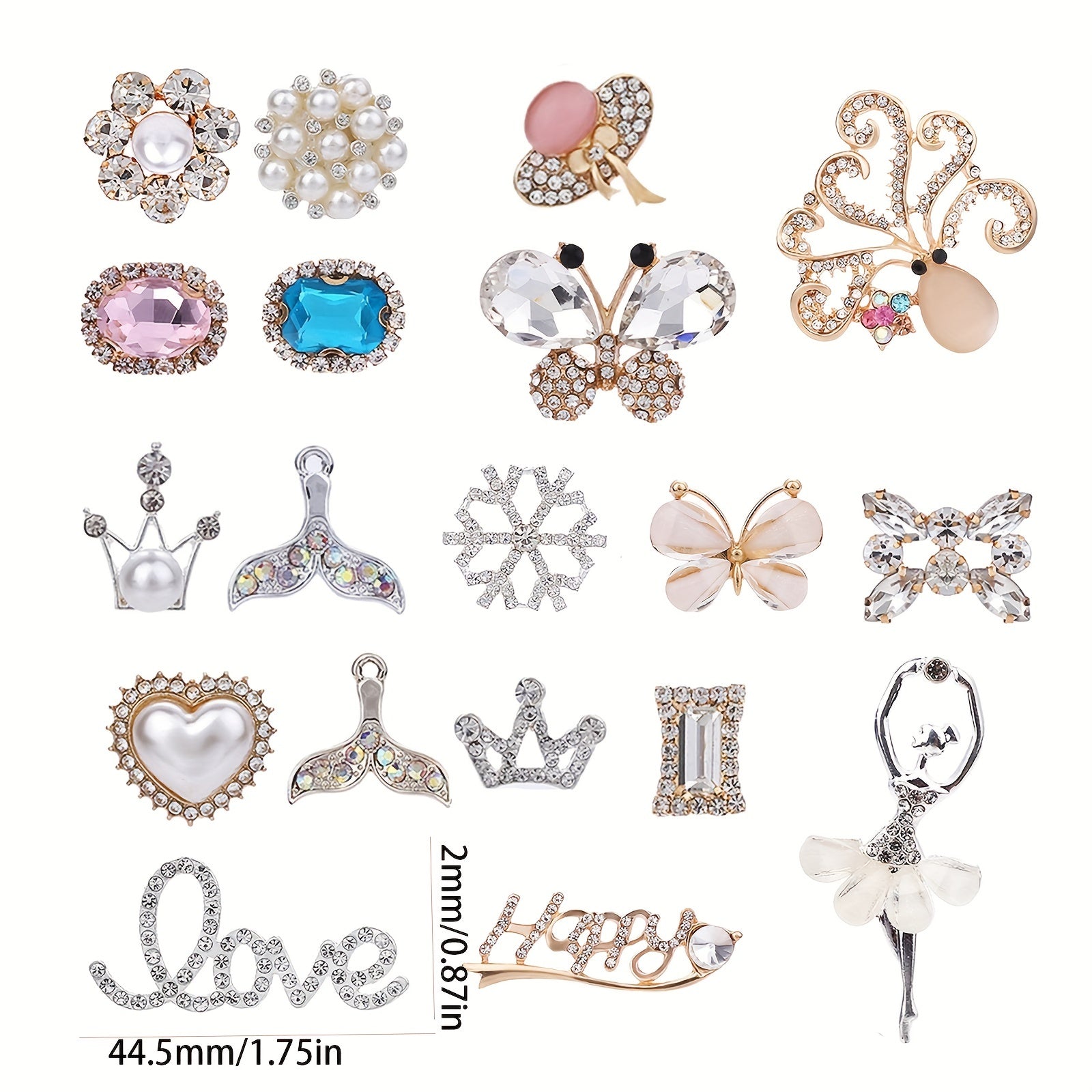 19Pcs Crystal Shoe Charms For Women Party Clogs Sandals