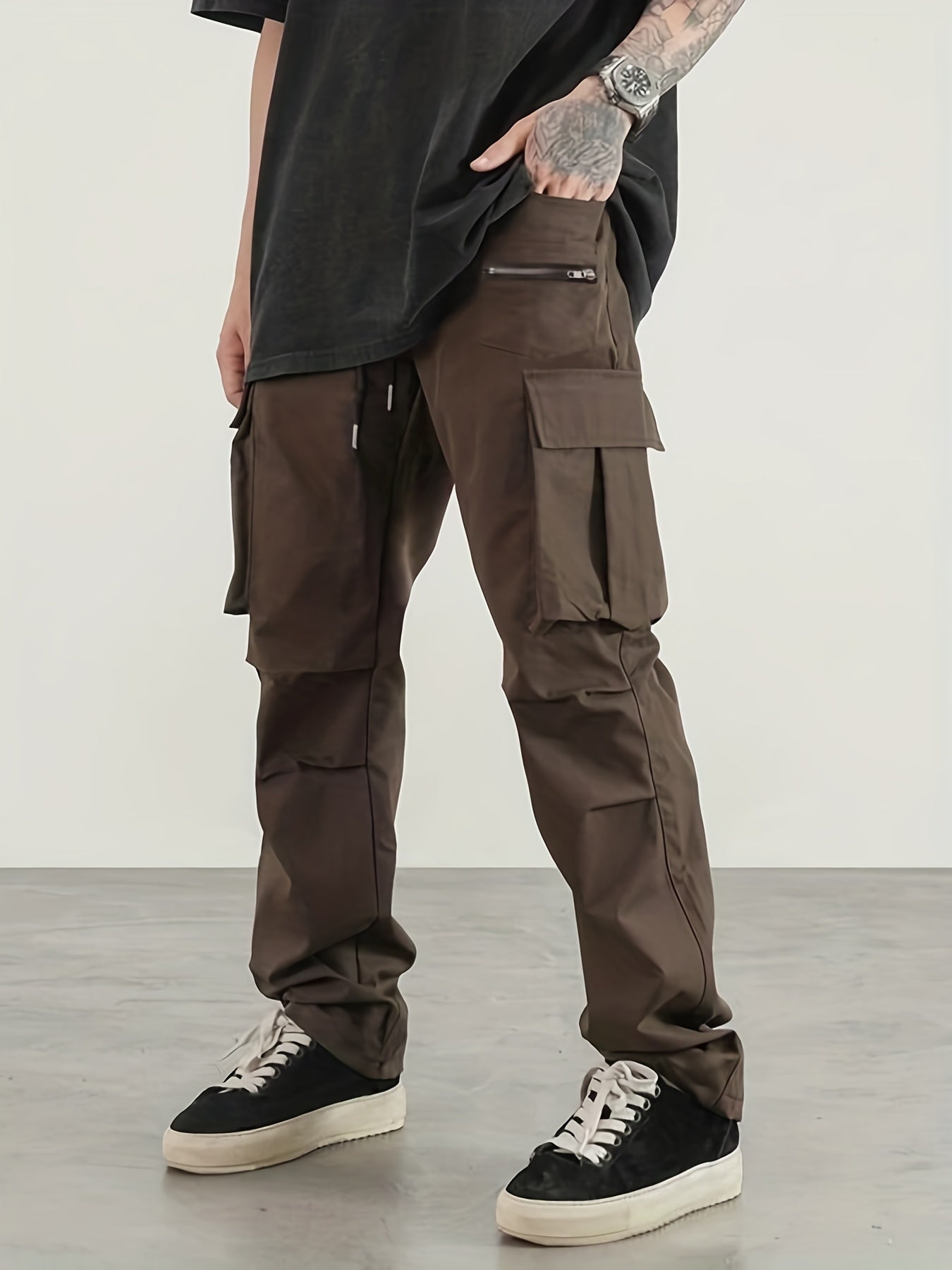 Men's Cargo Pants Regular Pocket Waist Drawstring Work Pants