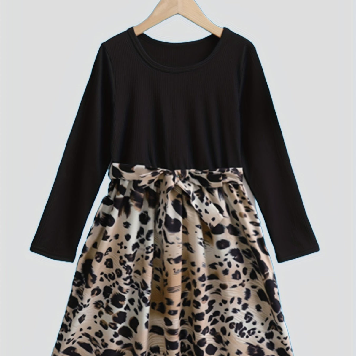 Girls Fall Dress Vintage Leopard Print Long Sleeve Casual Dresses