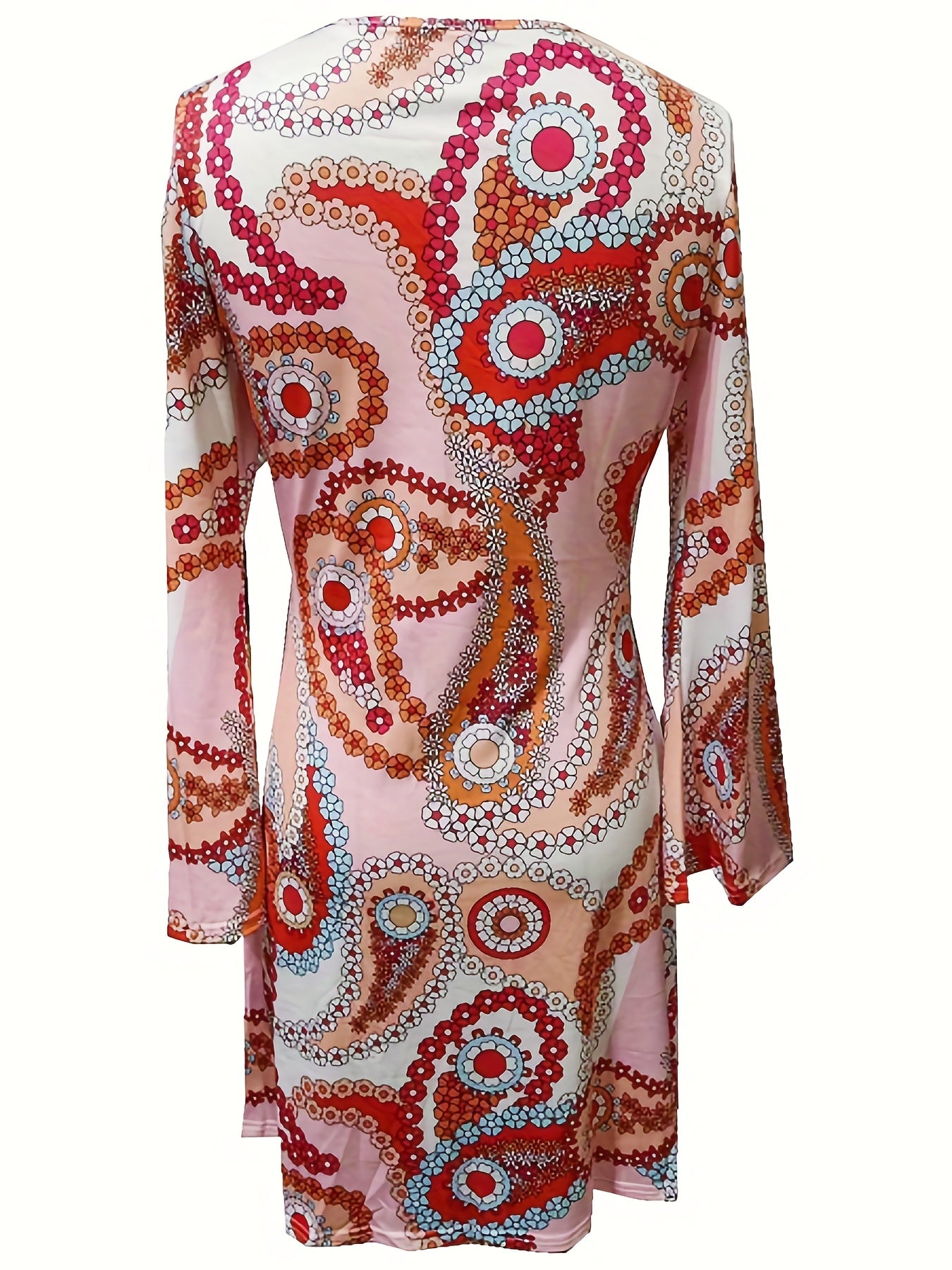 Paisley Print Vintage V Neck Long Sleeve Dress Women's Clothing