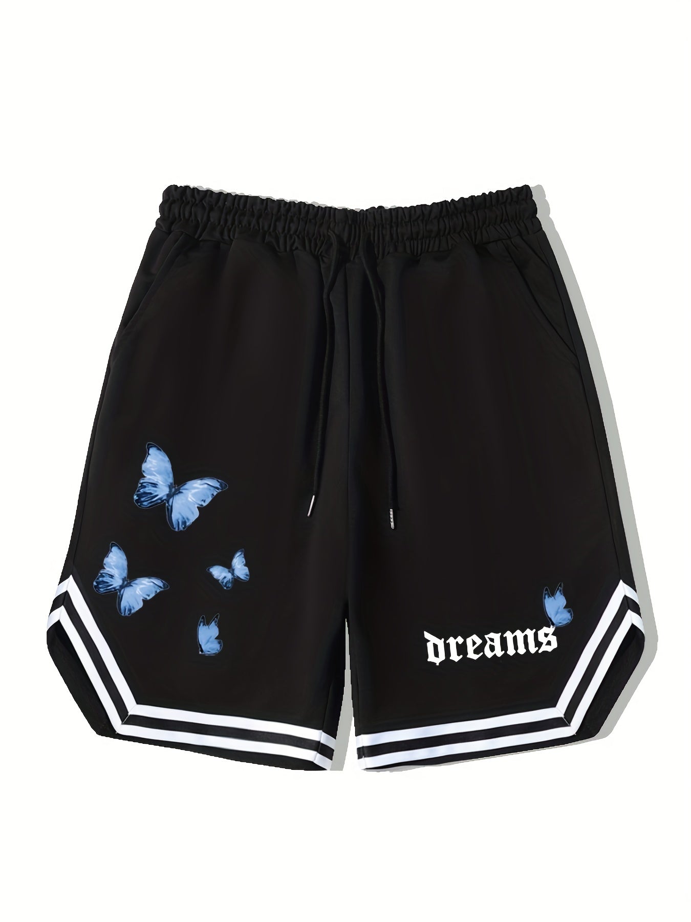 Butterfly Stripe Comfy Shorts Men's Casual Elastic Waist Drawstring Shorts