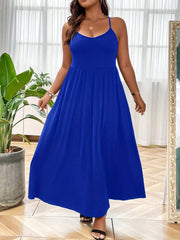  Solid Round Neck Maxi Cami Dress