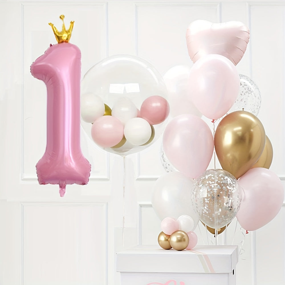 24pcs Crown Number Latex Balloon Set Birthday Party Decor Supplies