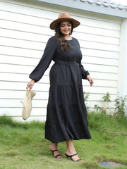Women's Plus Solid Lantern Sleeve Maxi Dress With Belt