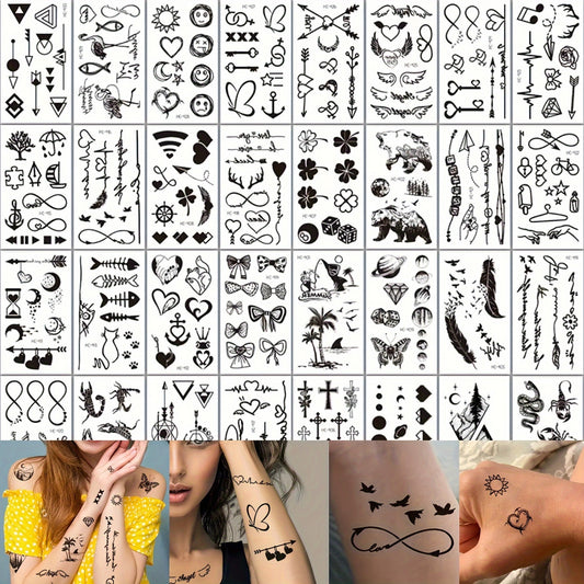 32 Sheet Temporary Tattoo Set Mix Hearts Butterflies Moons Planets