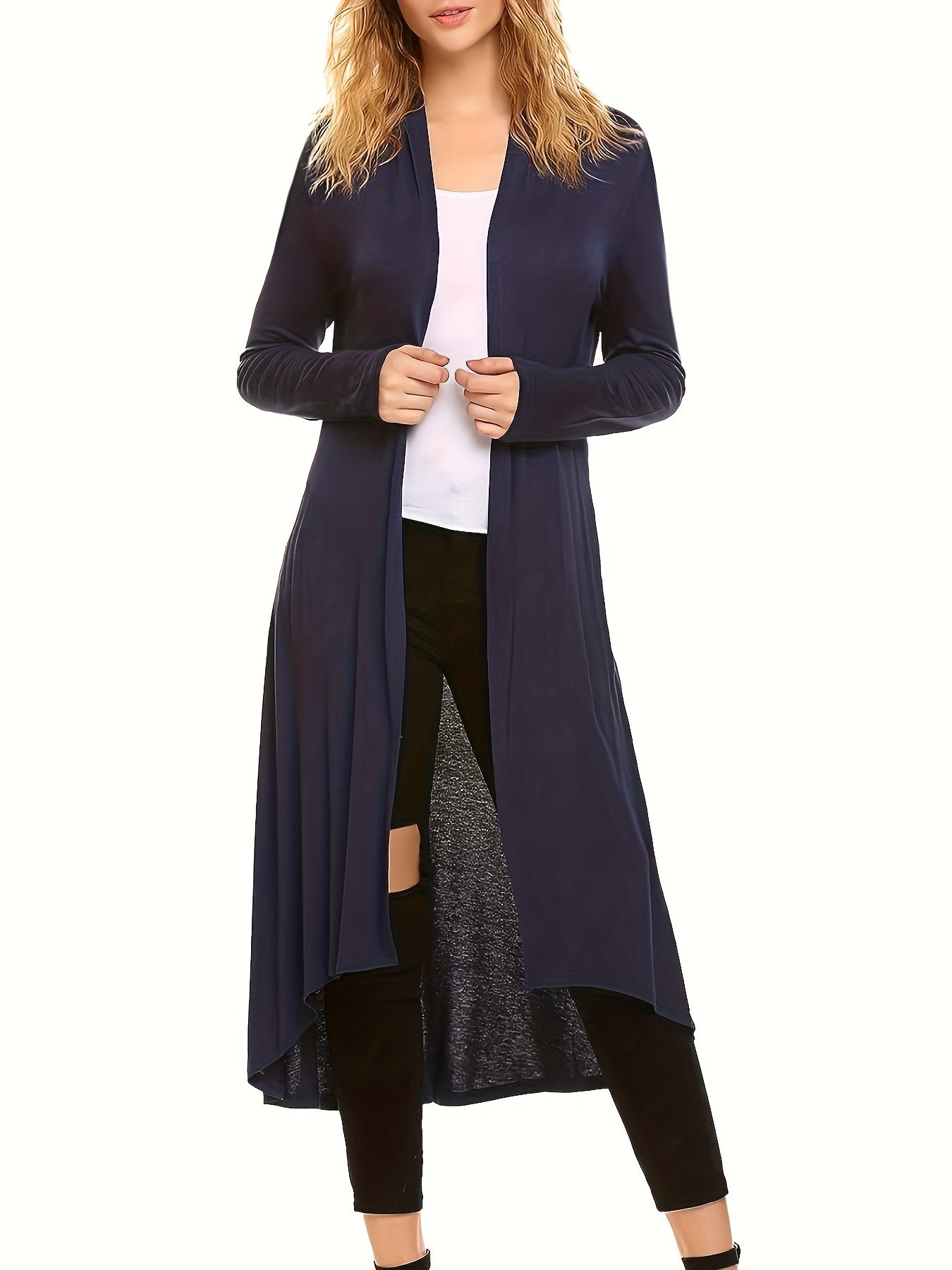 Open Front Drape Knit Cardigan Long Sleeve Sweater Women's Clothing