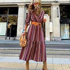  Geometric Print Long Sleeved Maxi Dress