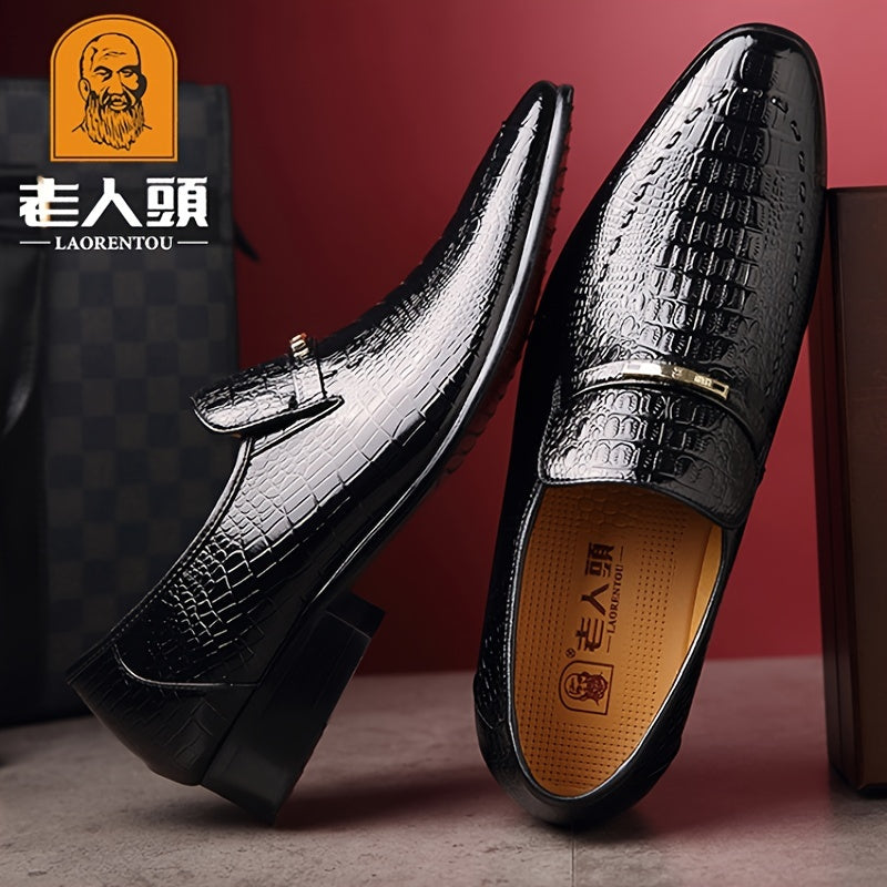 Crocodile Embossed Pointed Toe Oxford Shoes for Men