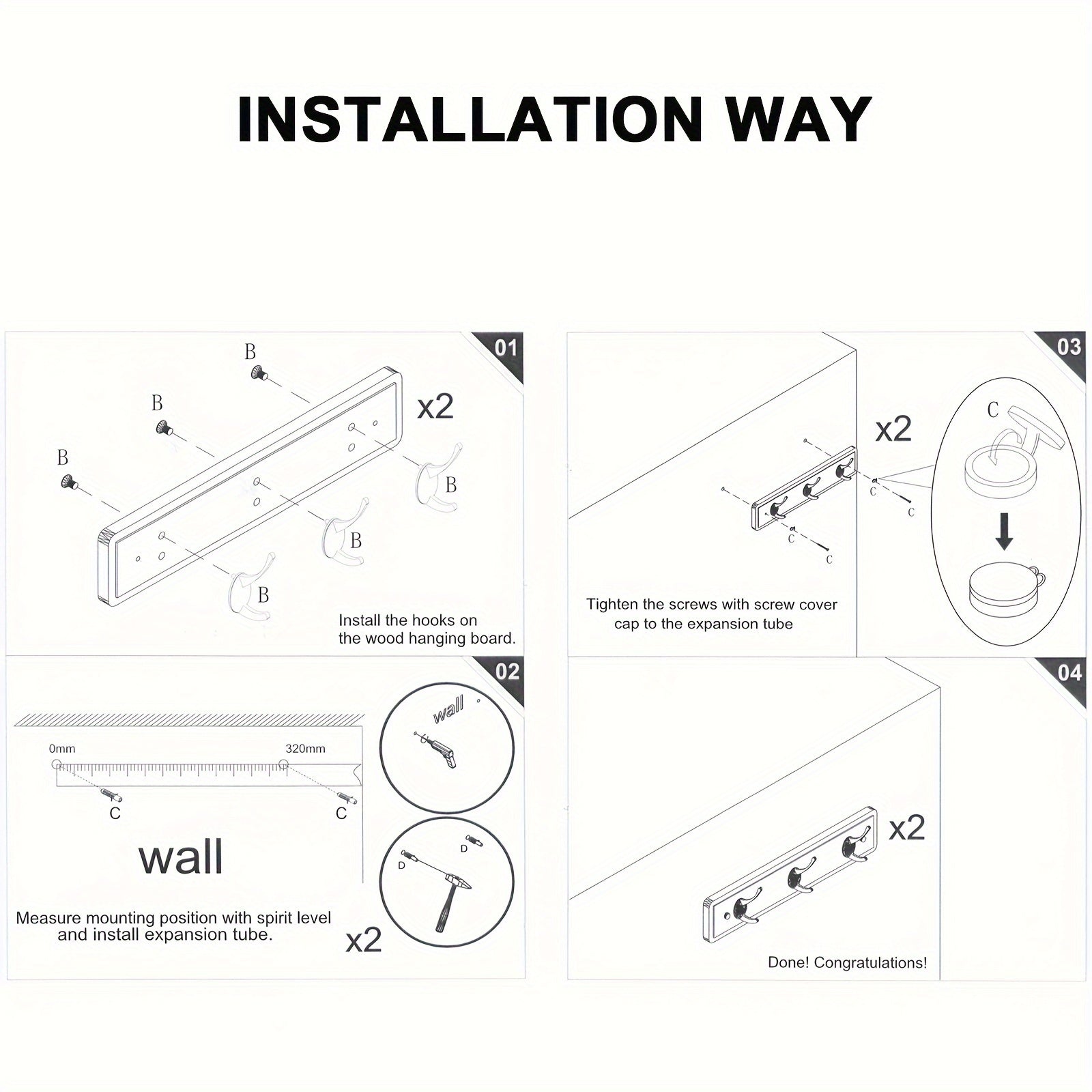 Wall Mounted Coat Rack 6 Hooks 40 64 Cm Coat & Hat Rack for Hallways Living