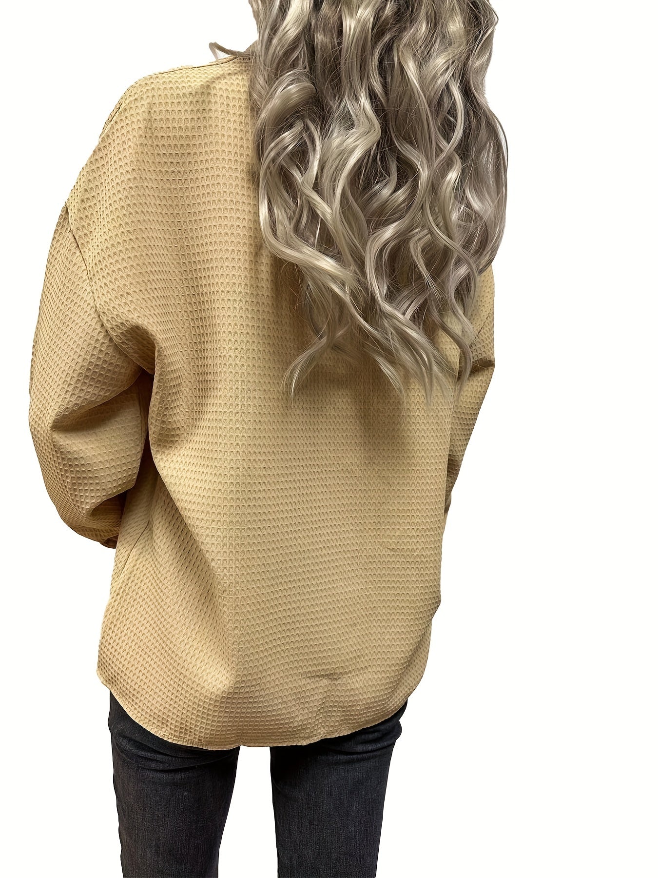 Waffle Solid Jacket Button Front Outerwear Women's Clothing