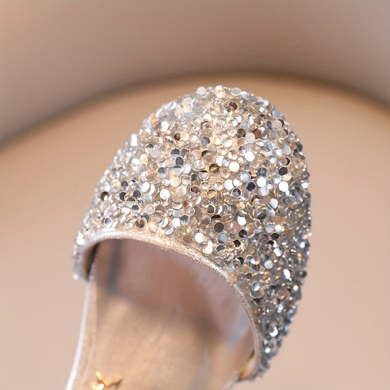 Sequin High Heeled Sandals for Girls Breathable Lightweight Dress Shoes