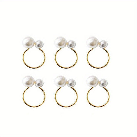 6pcs Asymmetric Pearl Napkin Rings Cast Iron Polished Metal Rings Carved Hollow