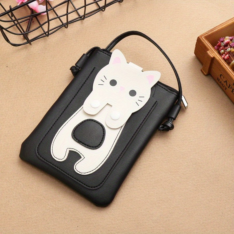 Cartoon Cat PU Leather Crossbody Bag Mini Coin Purse for Girls