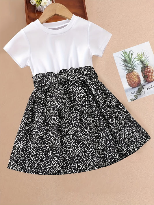 Girls Leopard Print Button Belted Dress