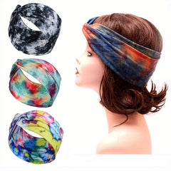 Tie Dye Silky Crossed Knot Headband Elastic Hair Accessory For Girls