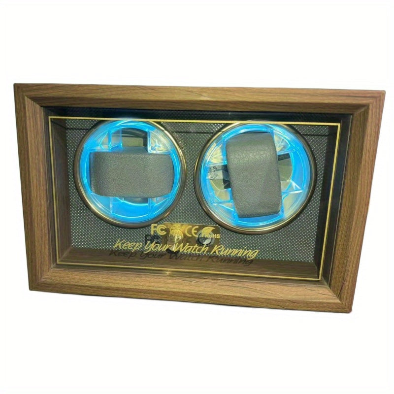 Wood Grain Lithium Watch Winders, 2 Slots, LED Light