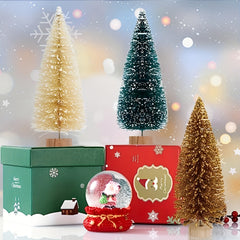 5pcs Mini Christmas Tree Sisal Tree And Wooden Base Bottle Brush Tree