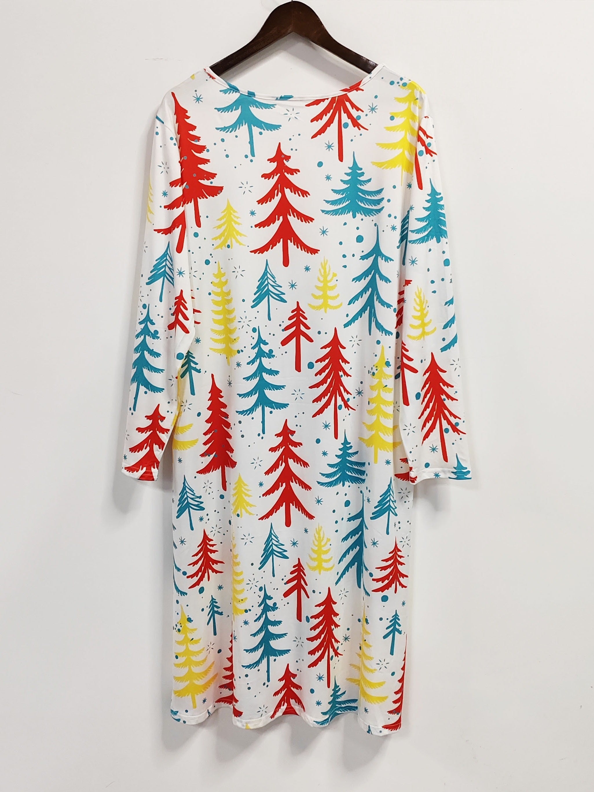  Christmas Tree Print Long Sleeve Dress With Pockets
