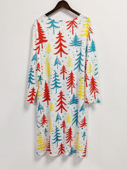  Christmas Tree Print Long Sleeve Dress With Pockets