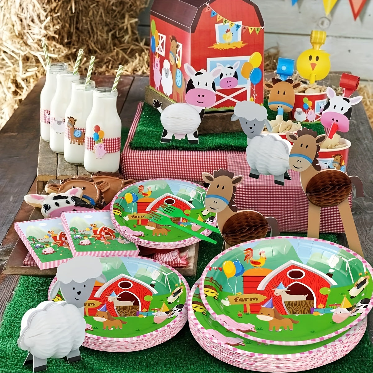 50pcs Farm Animals Party Supplies Barnyard Animals Birthday Tableware Set