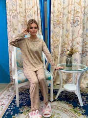 Smiling Print Lounge Set Crew Neck Top & Pants Women's Loungewear