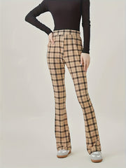  Plaid Print High Rise Yoga Trousers