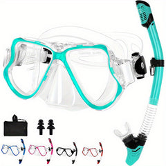 Panoramic View Snorkel Set Anti Fog Tempered Glass Diving Mask