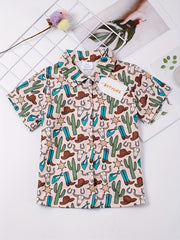 Boys Cactus Bull Head Star Print Shirt Tops Casual For Summer Kids Clothes