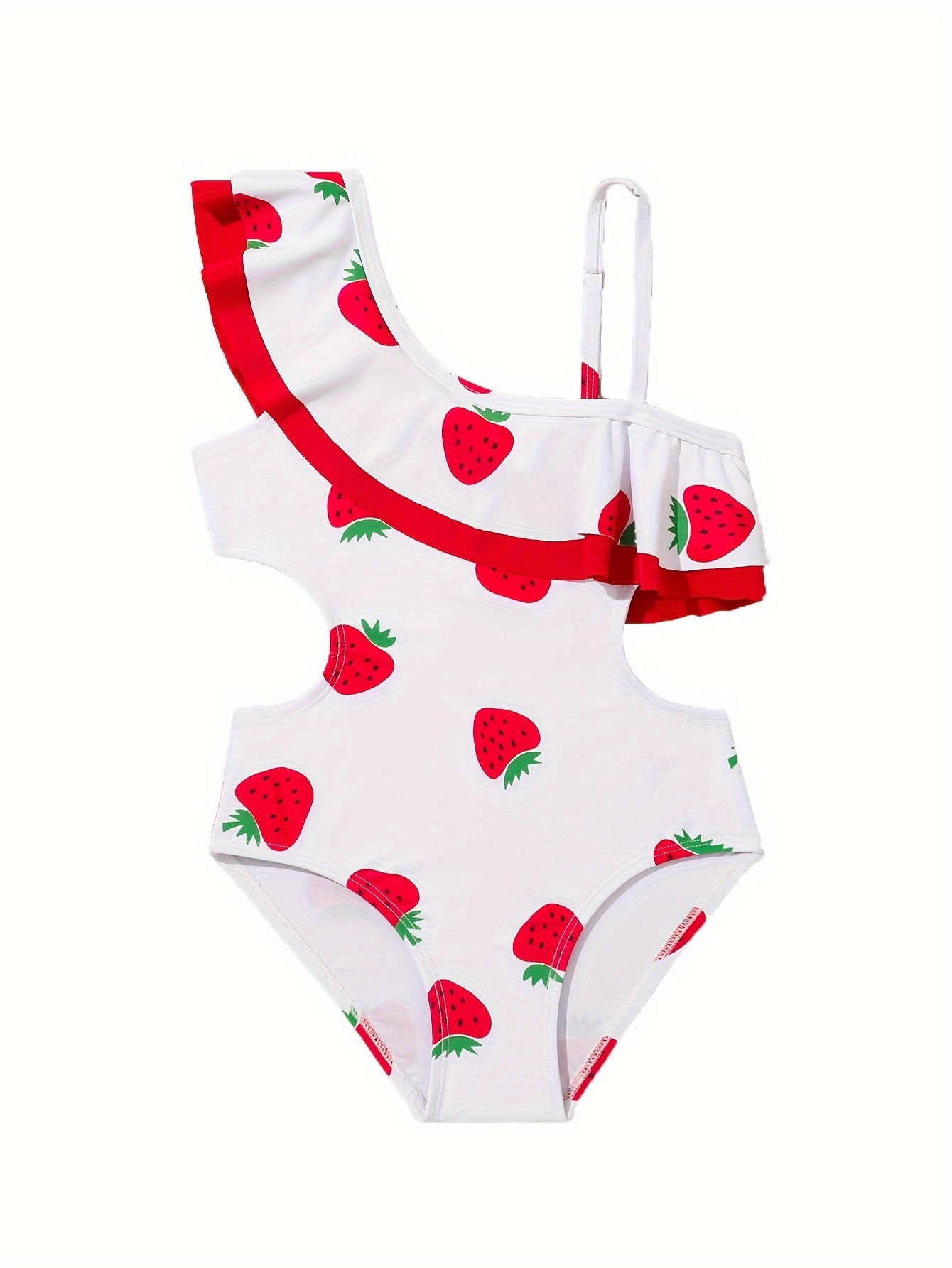 Toddler Girls Strawberry Graphic Ruffle Trim Swimsuit