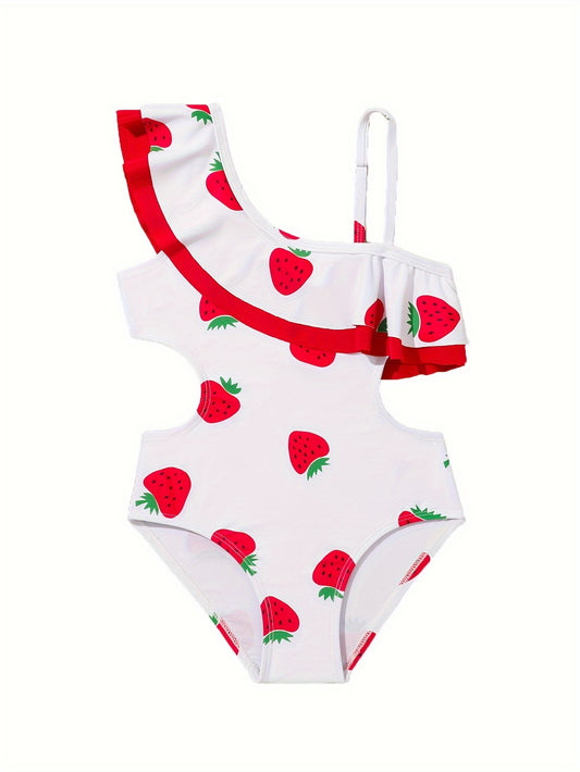 Toddler Girls Strawberry Graphic Ruffle Trim Swimsuit