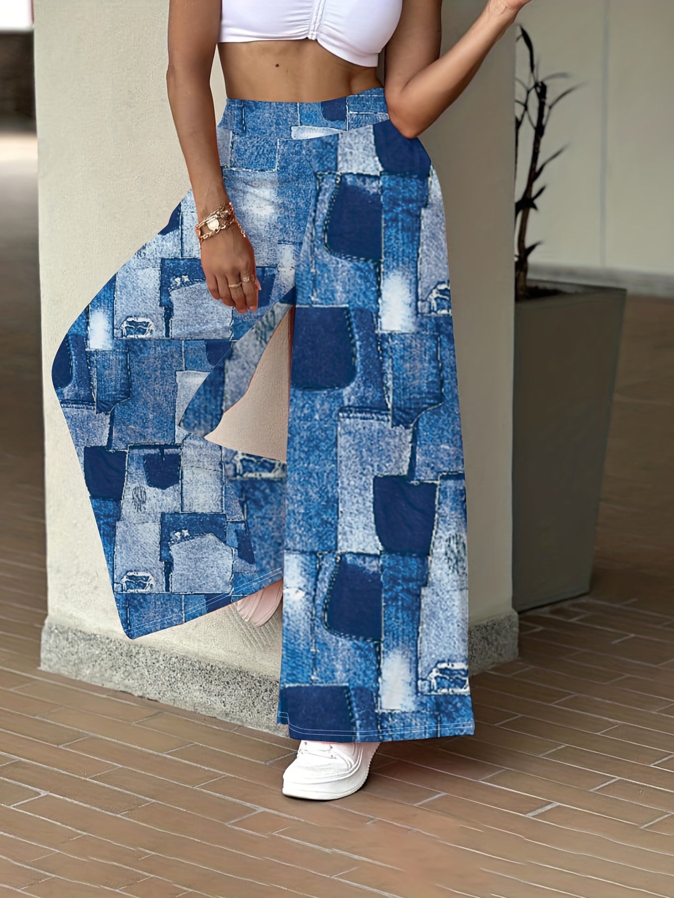  Y2k Denim Print Wide Leg Pants