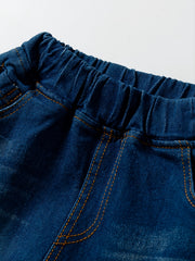 Boys Winter Casual Jeans Elastic Waist Solid Color