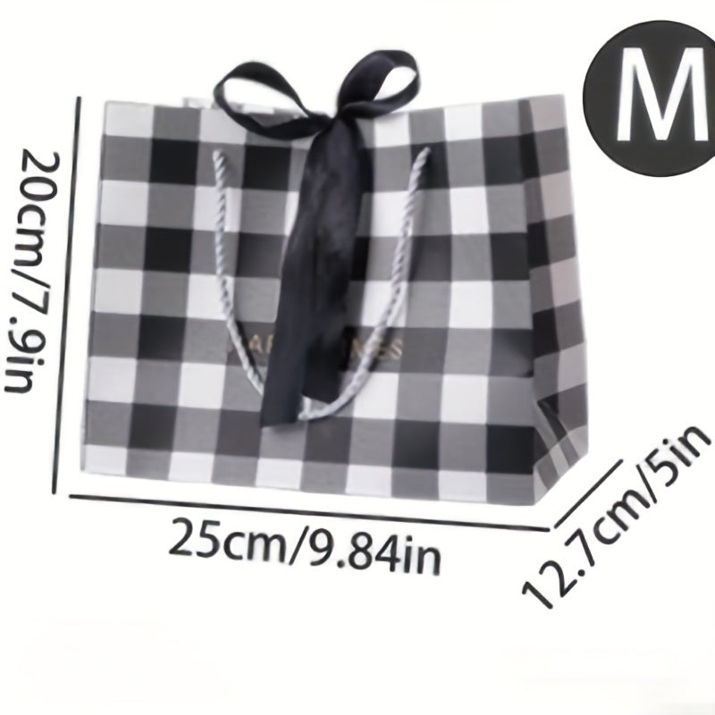 Party Birthday Gift Bag Plaid Pattern 3 Sizes With Ribbon Handbag
