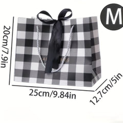 Party Birthday Gift Bag Plaid Pattern 3 Sizes With Ribbon Handbag