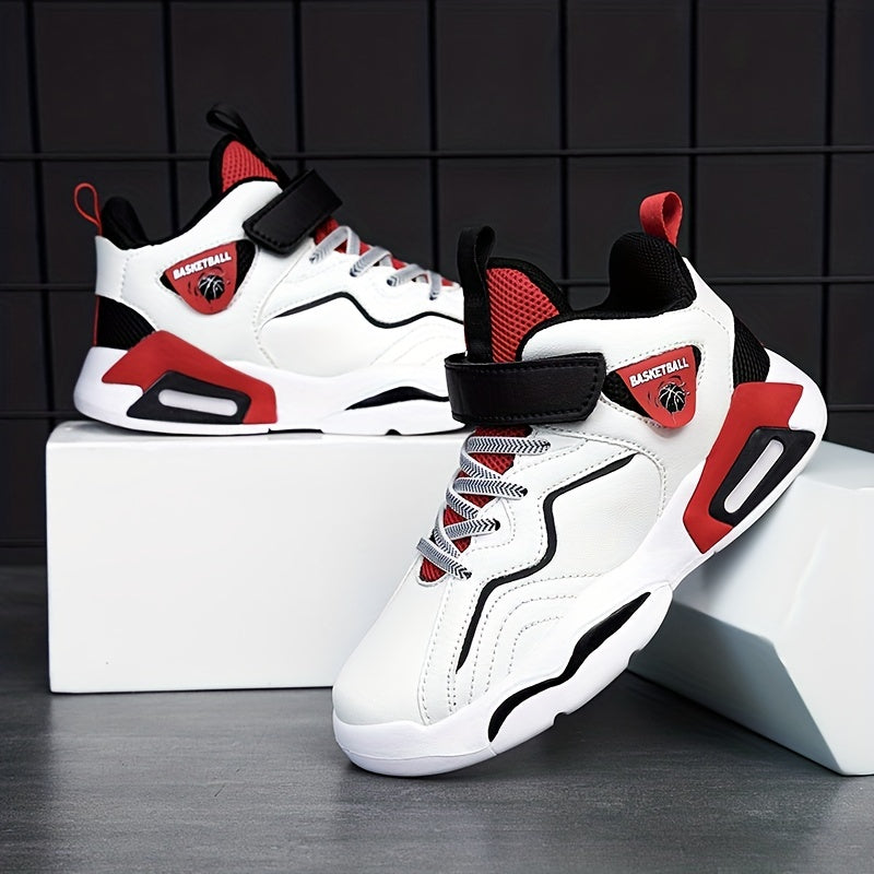 Boy's Block Basketball Shoes Hook Loop Comfy Breathable Non Slip