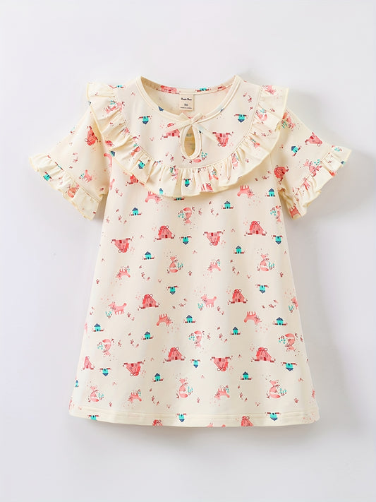 Toddler Girls Ruffle Trim Bow Puppy House Dress