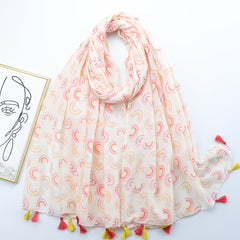 Boho Floral Print Scarf Tassel Shawl Women Voile Sunscreen Head Wrap