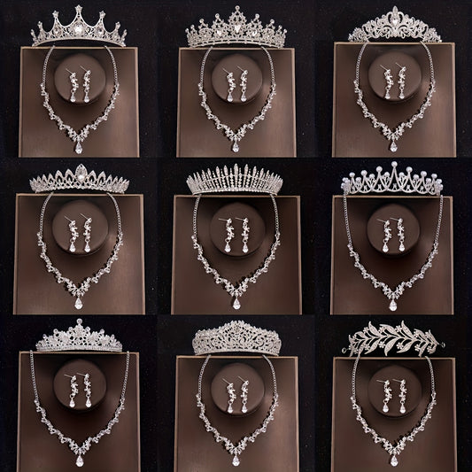 Baroque Style Crystal Crown Rhinestone Necklace Earrings Set