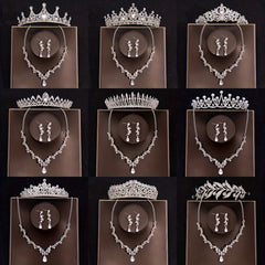 Baroque Style Crystal Crown Rhinestone Necklace Earrings Set