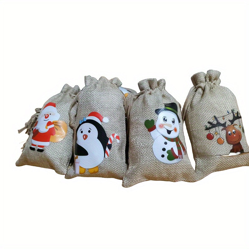 Christmas Burlap Gift Bag 12 Bibs Drawstrings 4 Patterns 3 Each Type
