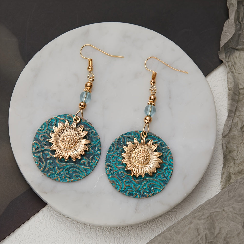 Boho Sunflower Earrings Vintage Drop Earrings Female Jewelry