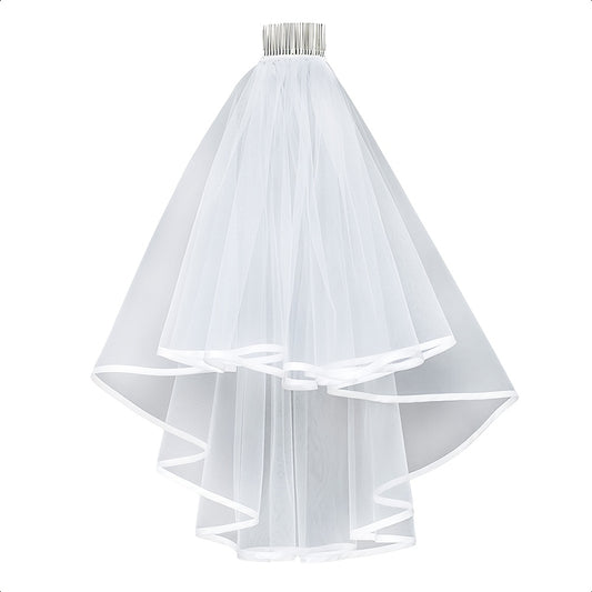 Romantic Style Bridesmaid Veil Hair Comb with Double Sided Ribbon Trim 1m