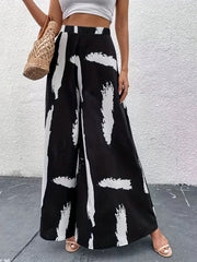  Colorblock Brush Print High Rise Wide Leg Pants