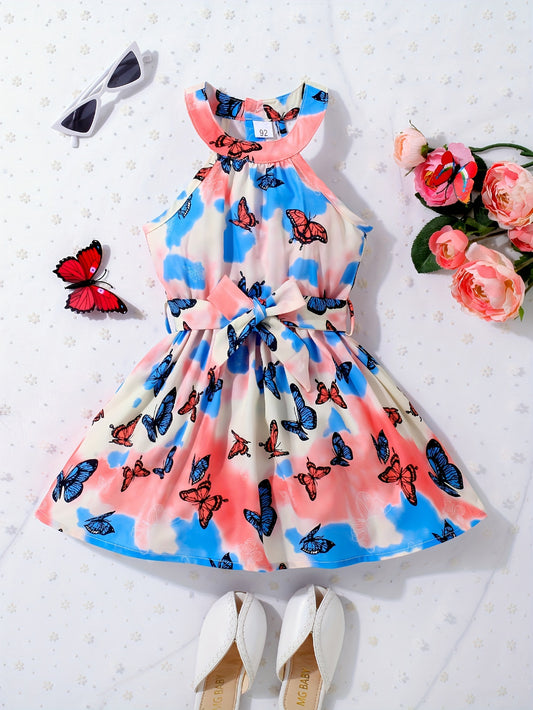 Cute Tie Dye Butterfly Halter Dress for Baby Girls