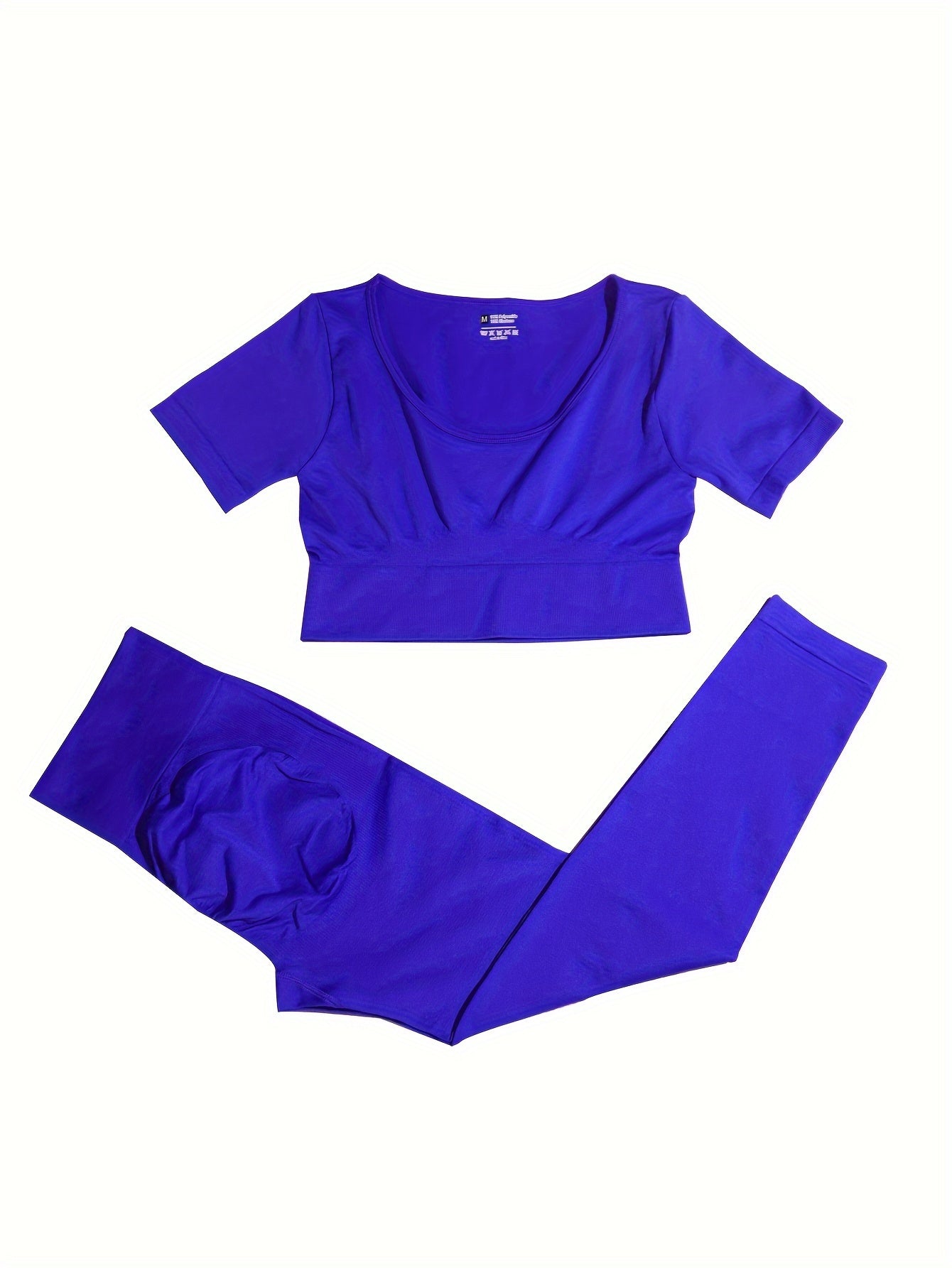 2pcs Women's Activewear Set Crew Neck Shirt & High Waist Leggings for Workouts