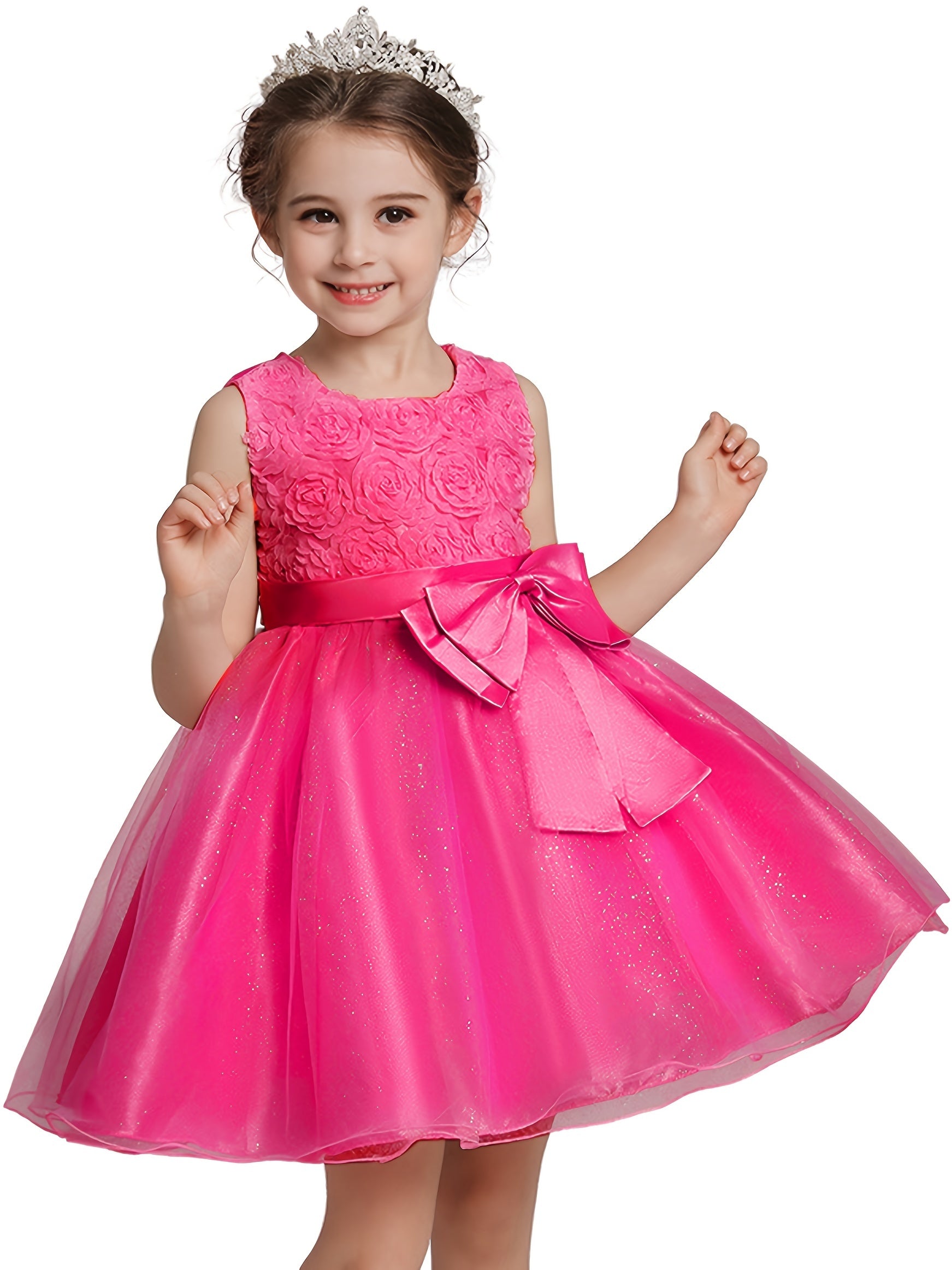 Girl Bow Waist Party Dress Sleeveless Mesh Tutu Skirt Evening Dress