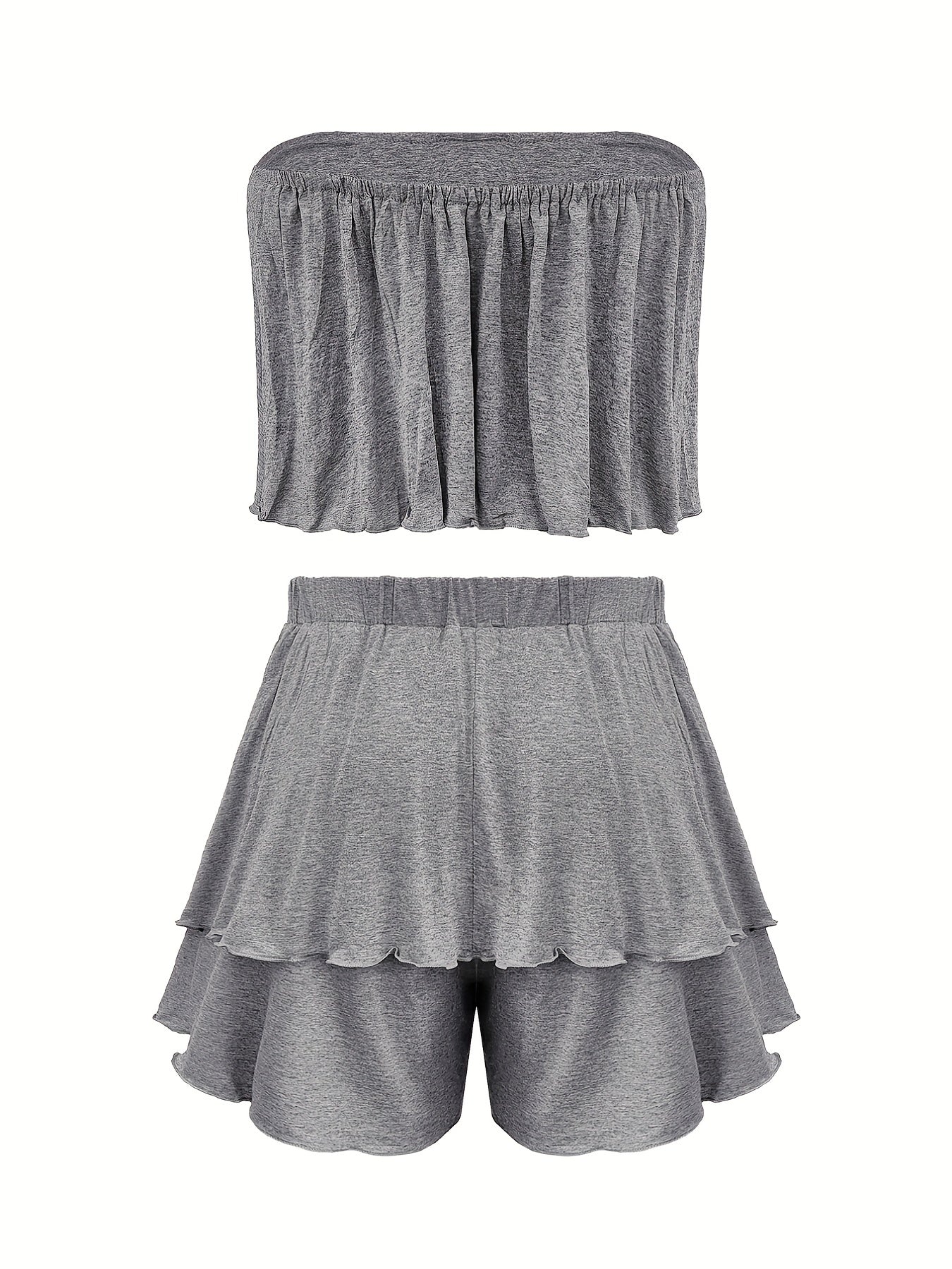 Casual Two Piece Set: Ruched Tube Top & Shorts