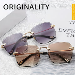 Ombre Lens Sunglasses Metal Temple Rimless UV400